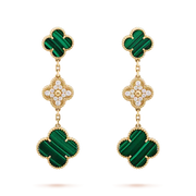 CLOVER EARRINGS GOLD MALACHITE DIAMOND 3 MOTIFS