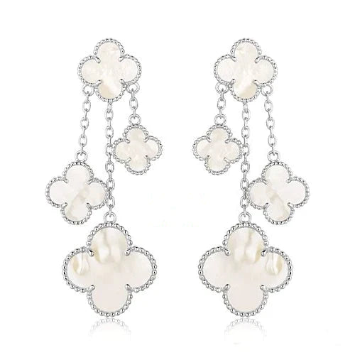 CLOVER EARRINGS WHITE MOP 4 MOTIFS SILVER