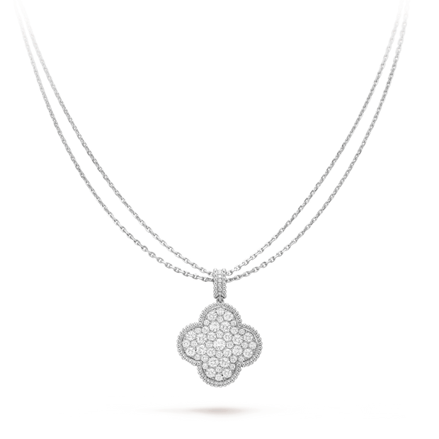 CLOVER SILVER FULL DIAMOND BIG CLOVER NECKLACE