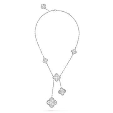 CLOVER 5 MOTIFS SILVER DIAMONDS NECKLACE