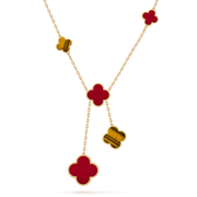 CLOVER TIGER EYE CARNELIAN NECKLACE 6 MOTIFS