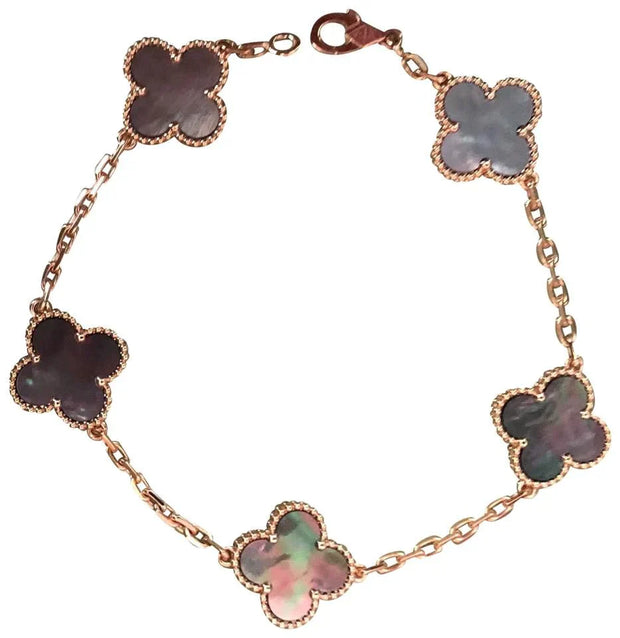 CLOVER BLACK MOP PINK GOLD BRACELET 5 MOTIFS