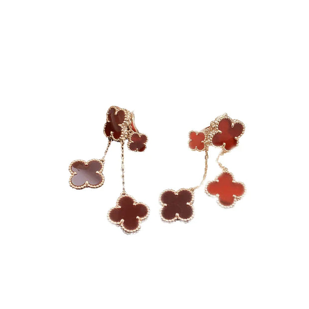 CLOVER EARRINGS CARNELIAN 4 MOTIFS PINK GOLD