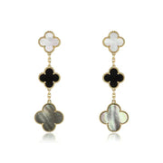 CLOVER EARRINGS GOLD ONYX MOP 3 MOTIFS